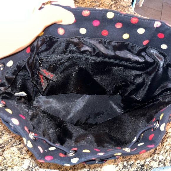 Vera Bradley Drawstring Backpack in Black Havana polka Dots bag - Picture 4 of 7